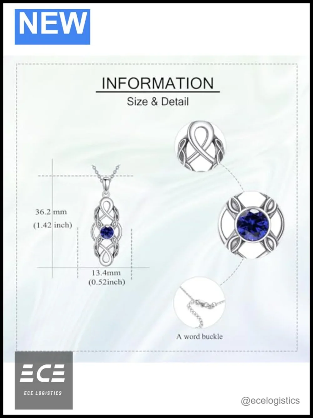 Celtic Knot Birthstone Necklace Sterling Silver Pendant Adjustable